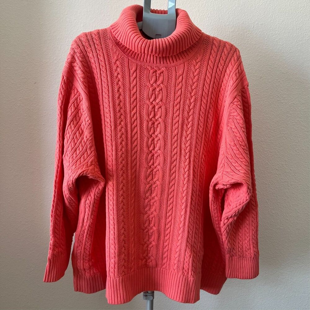 Amazon Essentials Sweater Women's 6X‎ Pink Coral Cable Knit Turtleneck Pullover